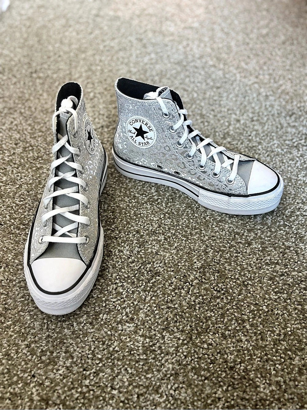 Converse Chuck Taylor All Star Lift Platform Metallic Leopard High Top Silver